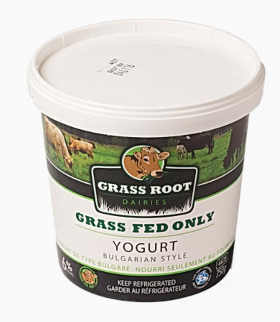 A tub of Grass Root Dairies grass fed yogurt