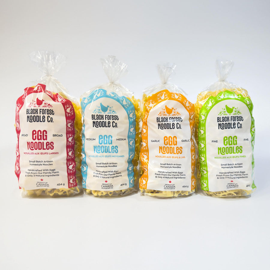 Four bags of Black Forest Noodle Co egg noodles